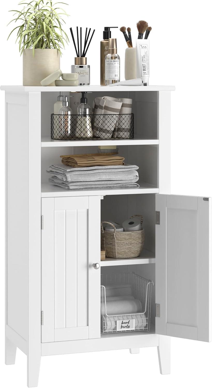 White Wooden Bathroom Cabinet with Adjustable Shelves