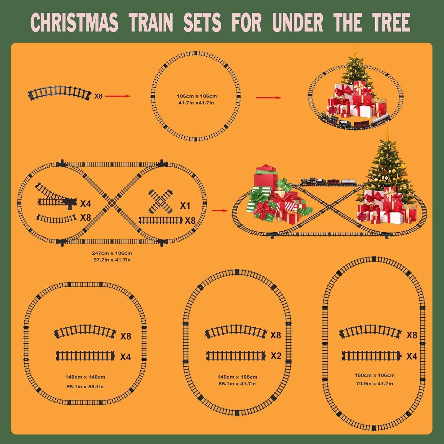 Train Set for Kids Remote Control Christmas Train Toys w/Steam Locomotive,Passenger Carriage & Luxury Tracks, Electric Trains w/Realistic Smoke,Sounds & Lights, Birthday Gift for Boys Girls 3 4 5 6 7