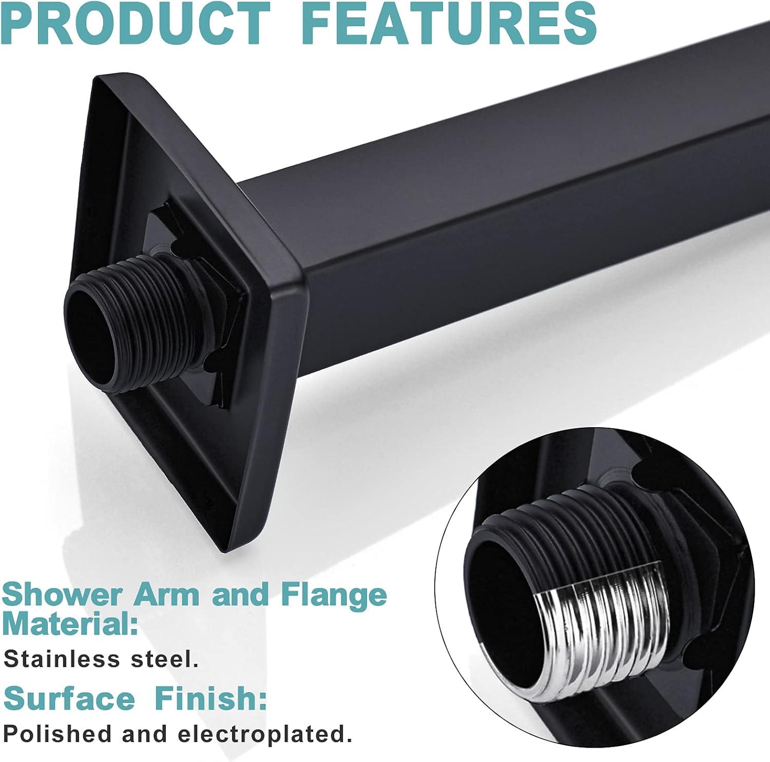 Matte Black 12-Inch Ceiling Mounted Square Shower Arm