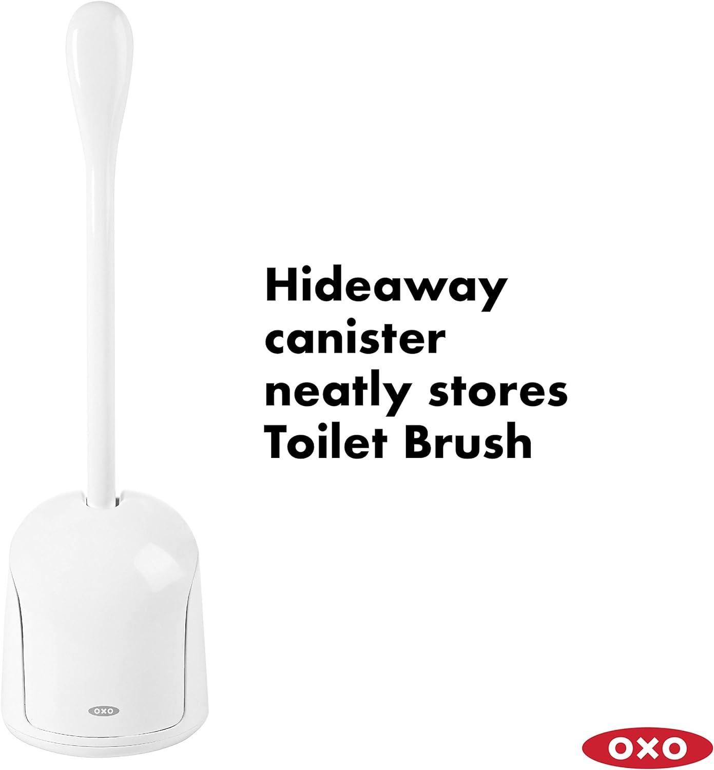 White Compact Toilet Brush with Holder and Ergonomic Handle