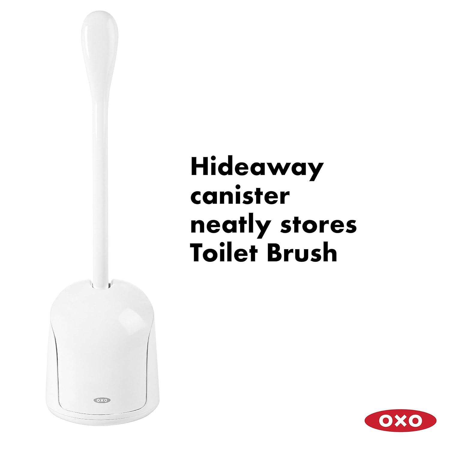 White Compact Toilet Brush with Holder and Ergonomic Handle