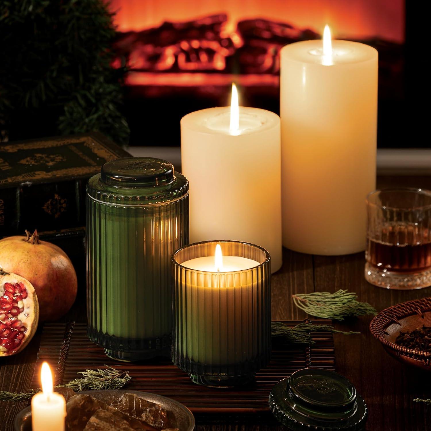 Pomegranate & Pine Green Ribbed Glass Soy Candle, 11oz