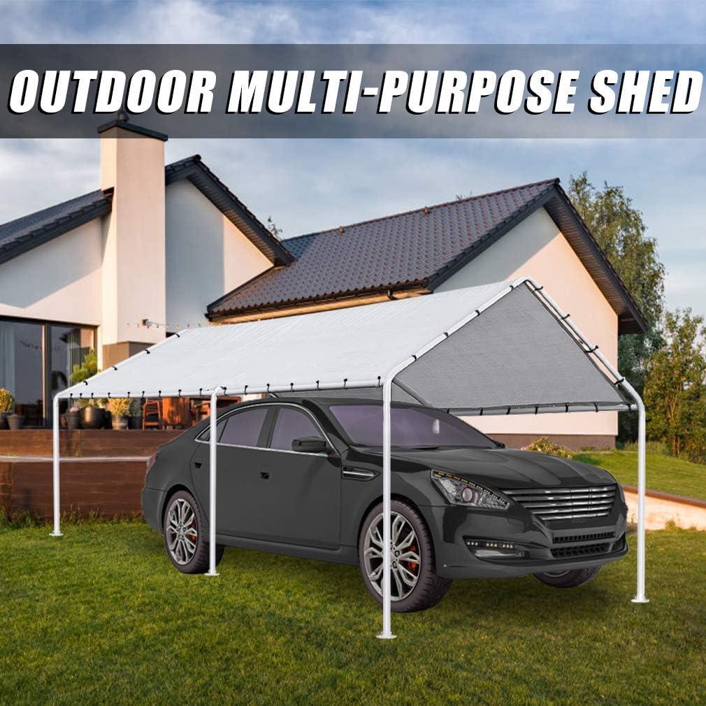 Quictent 10x20 ft Heavy Duty Carport Canopy Galvanized Car Tent Outdoor Garage Boat Shelter with Reinforced Structure, No Sidewall - White