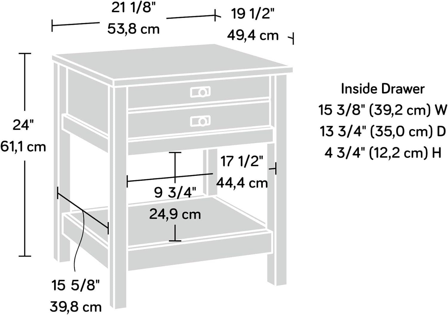 Cottage Road Nightstand with Drawer Raven Oak - Sauder: Laminated Surface, Metal Hardware, MDF Frame