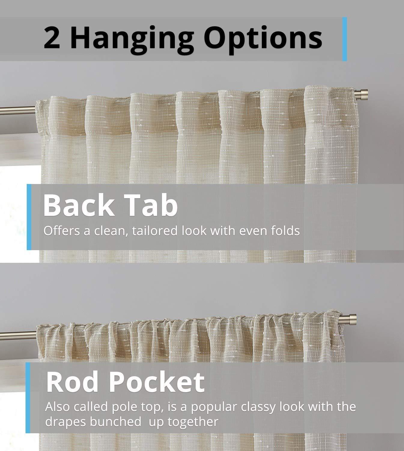 HLC.ME Emily Faux Linen Semi Sheer Light Filtering Back Tab Pocket Lightweight Window Curtains Drapery, 2 Panels - Beige, 54 W x 84 L