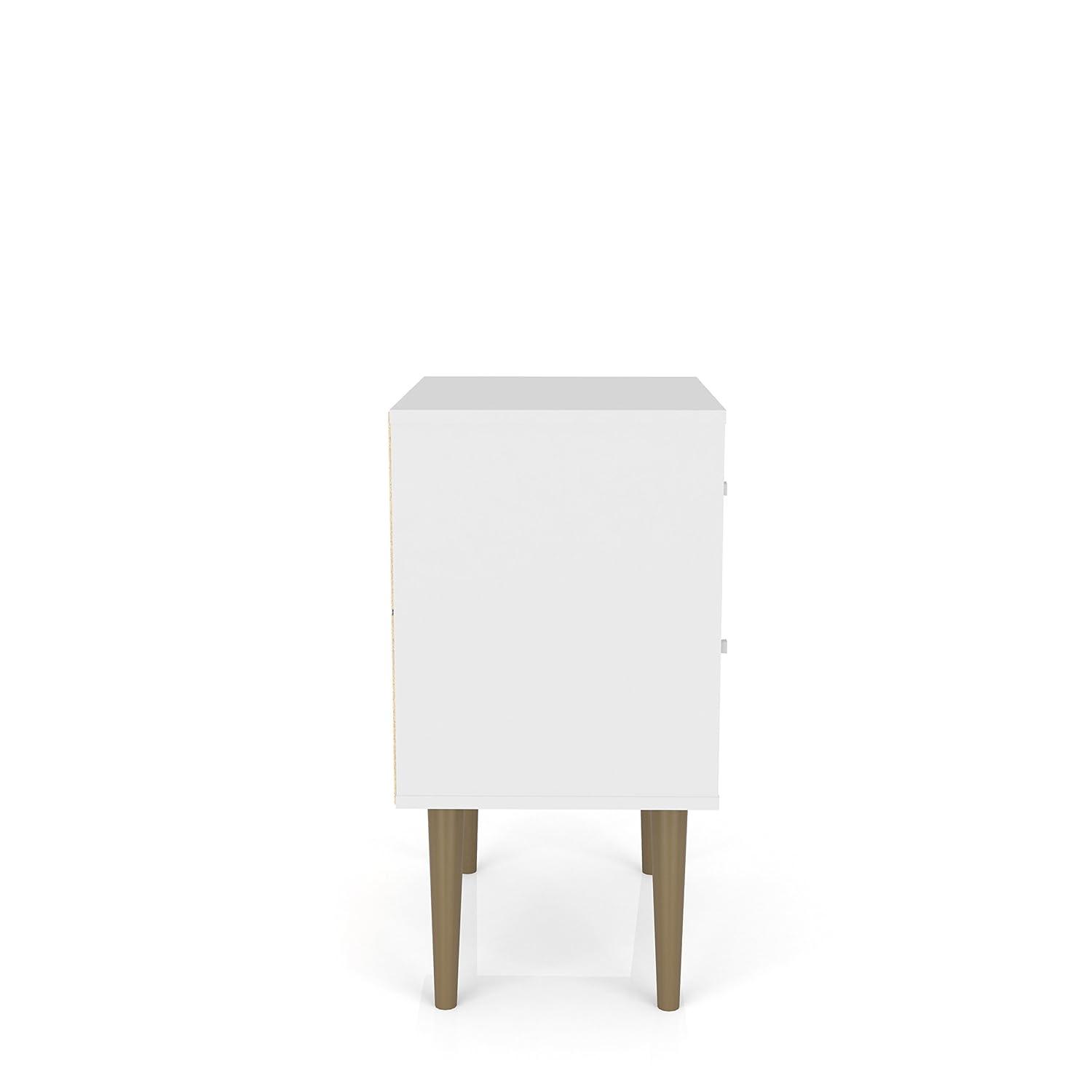 Liberty 2.0 Mid Century Modern Nightstand White/Walnut - Manhattan Comfort: Bedside Table with Storage