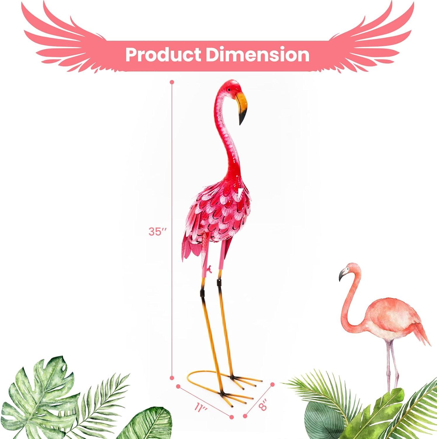 Giantex Flamingo Garden Statues Set of 2, Standing Metal Flamingo Sculptures Bird Ornament Yard Decorations for Lawn Backyard Porch Patio Outdoor Decor, with 4 U-Shaped Stakes (Flamingo)