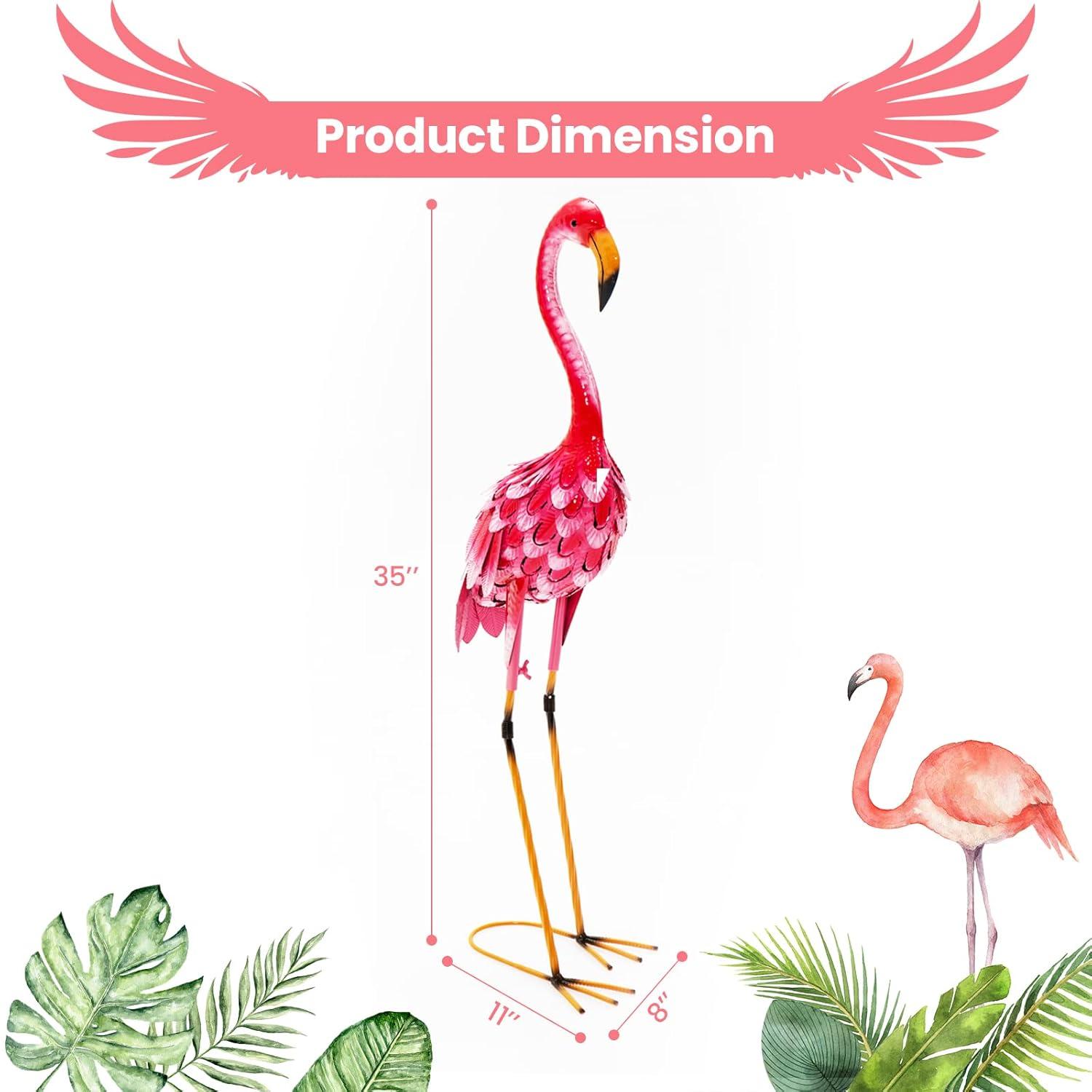 Giantex Flamingo Garden Statues Set of 2, Standing Metal Flamingo Sculptures Bird Ornament Yard Decorations for Lawn Backyard Porch Patio Outdoor Decor, with 4 U-Shaped Stakes (Flamingo)