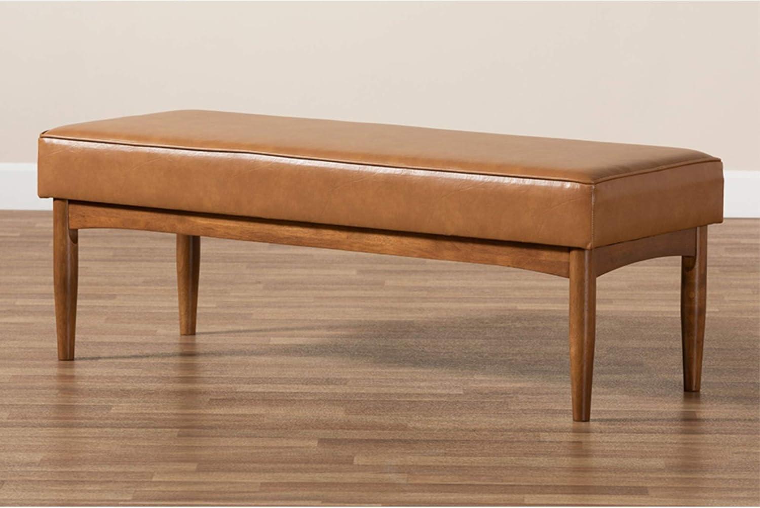 Arvid Mid-Century Faux Leather Upholstered Wood Dining Bench Walnut/Brown - Baxton Studio