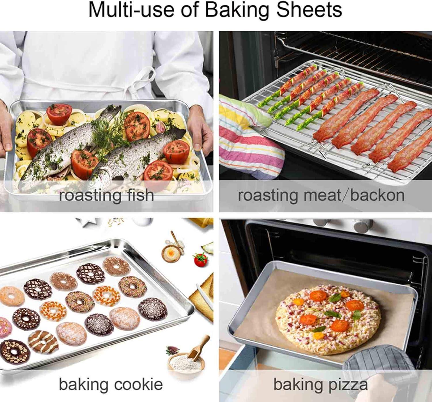 Baking Sheet with Rack Set, E-far Stainless Steel Baking Pans Tray Cookie Sheet with Cooling Rack, 16 x 12 x 1 inch, Non Toxic & Healthy, Rust Free & Dishwasher Safe - 4 Pieces (2 Sheets 2 Racks)