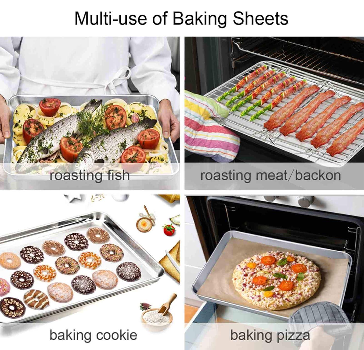 Baking Sheet with Rack Set, E-far Stainless Steel Baking Pans Tray Cookie Sheet with Cooling Rack, 16 x 12 x 1 inch, Non Toxic & Healthy, Rust Free & Dishwasher Safe - 4 Pieces (2 Sheets 2 Racks)