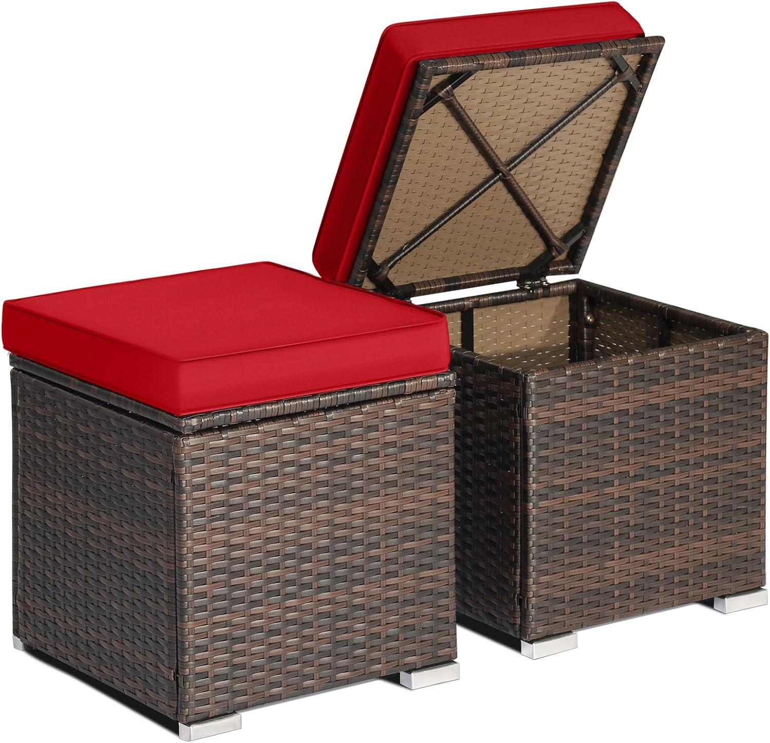 Latitude Run® 2-Pieces Patio Ottoman Set Outdoor Wicker Stool With Storage