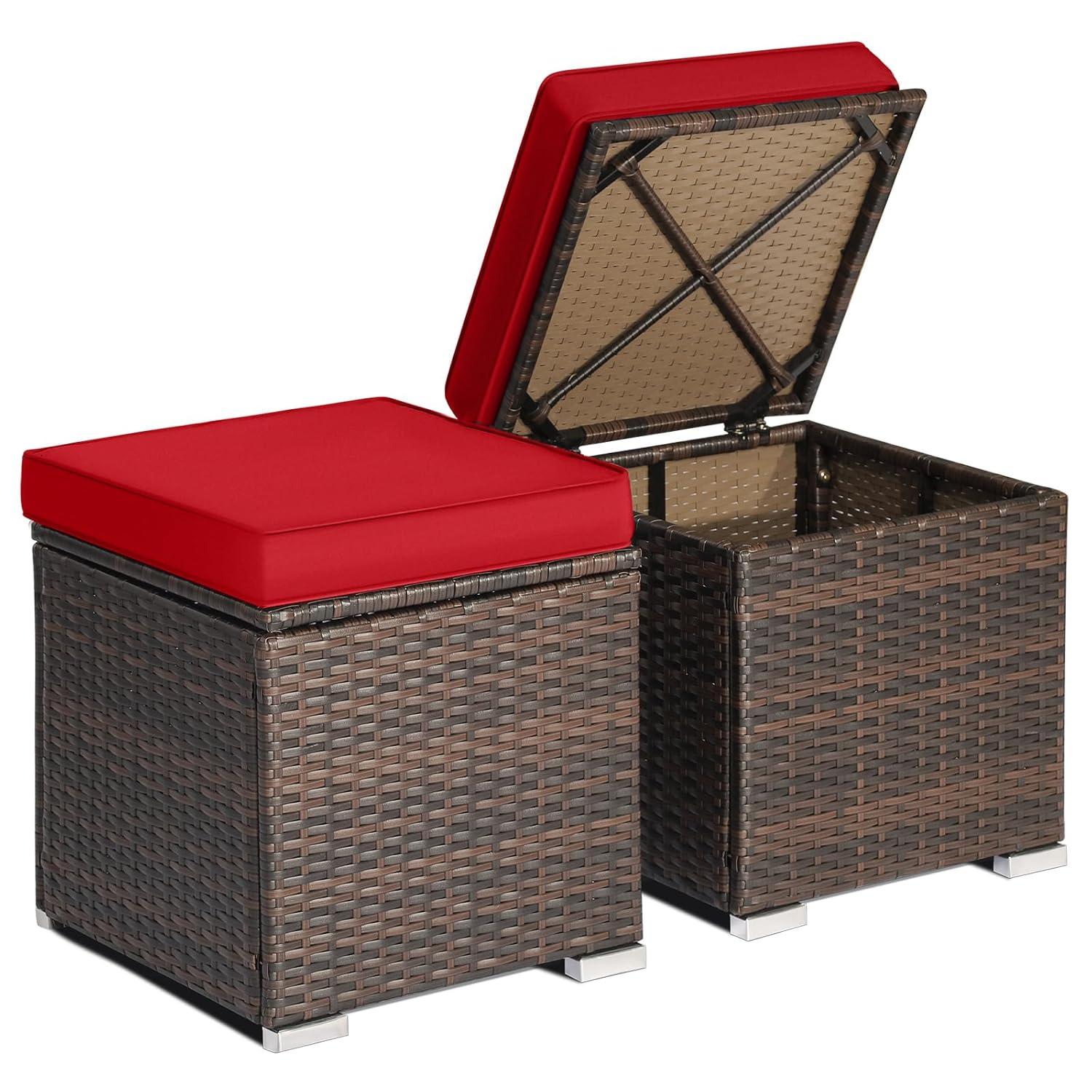 Latitude Run® 2-Pieces Patio Ottoman Set Outdoor Wicker Stool With Storage