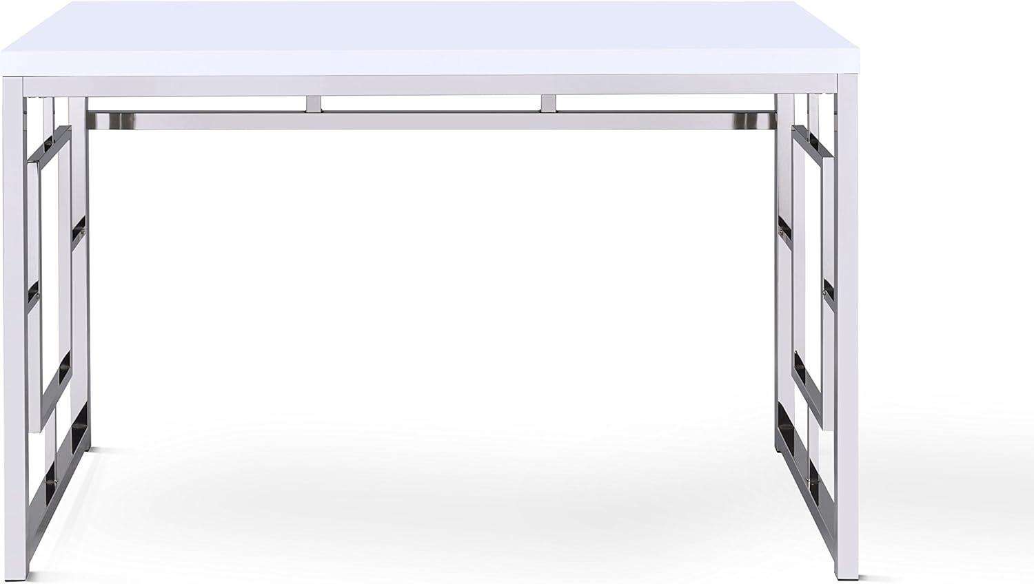 White Faux Wood and Chrome Geometric Writing Desk