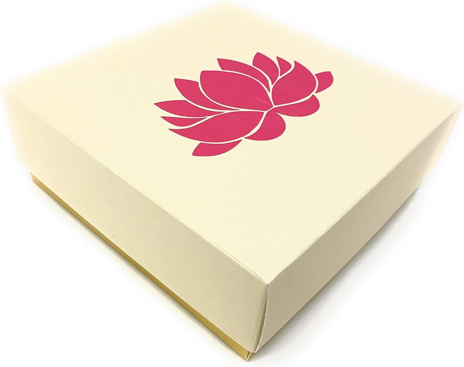 Handmade White and Pink Lotus Print Rectangular Paper Sweet Boxes