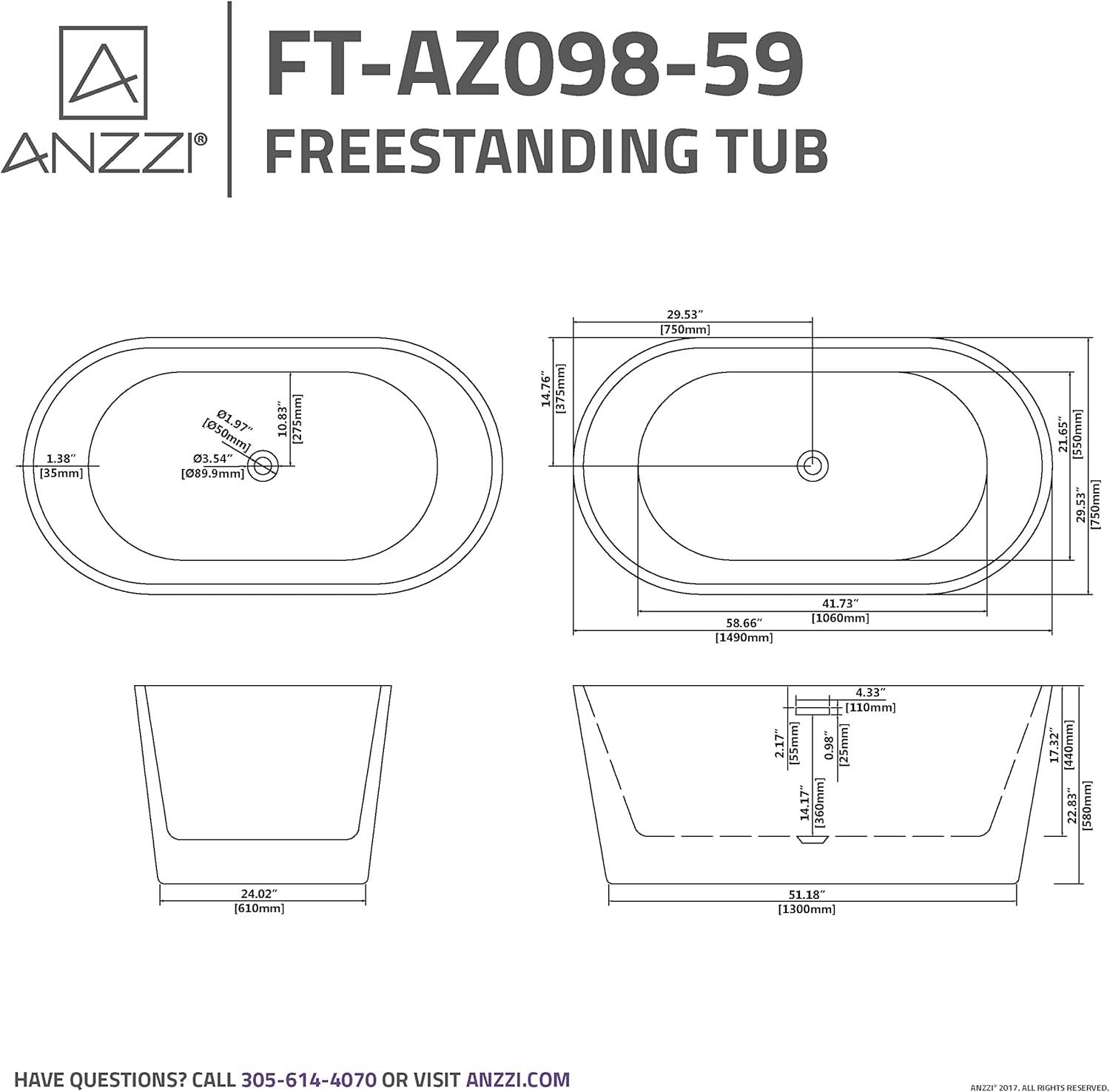 67'' x 32'' Freestanding Soaking Acrylic Bathtub