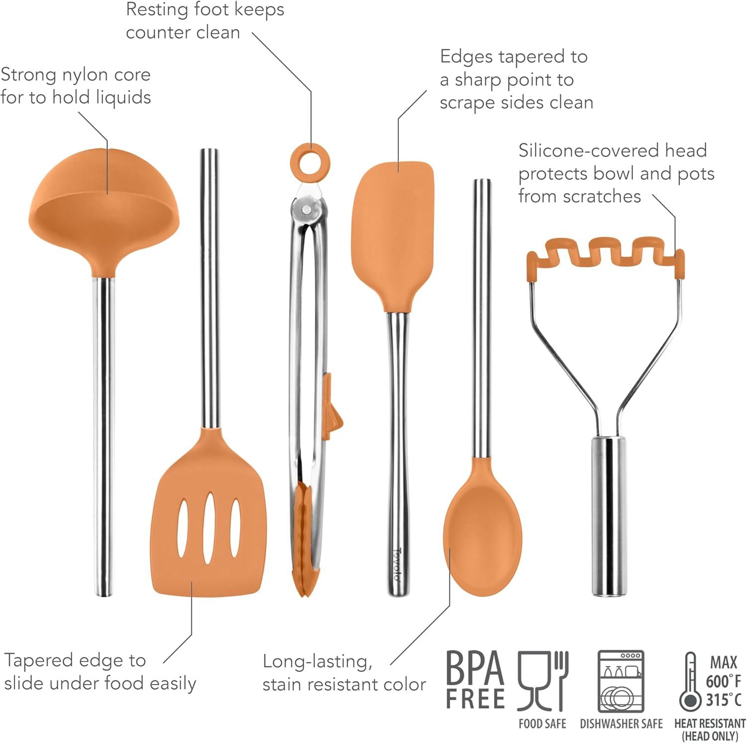 Apricot Silicone and Stainless Steel 6-Piece Kitchen Utensil Set