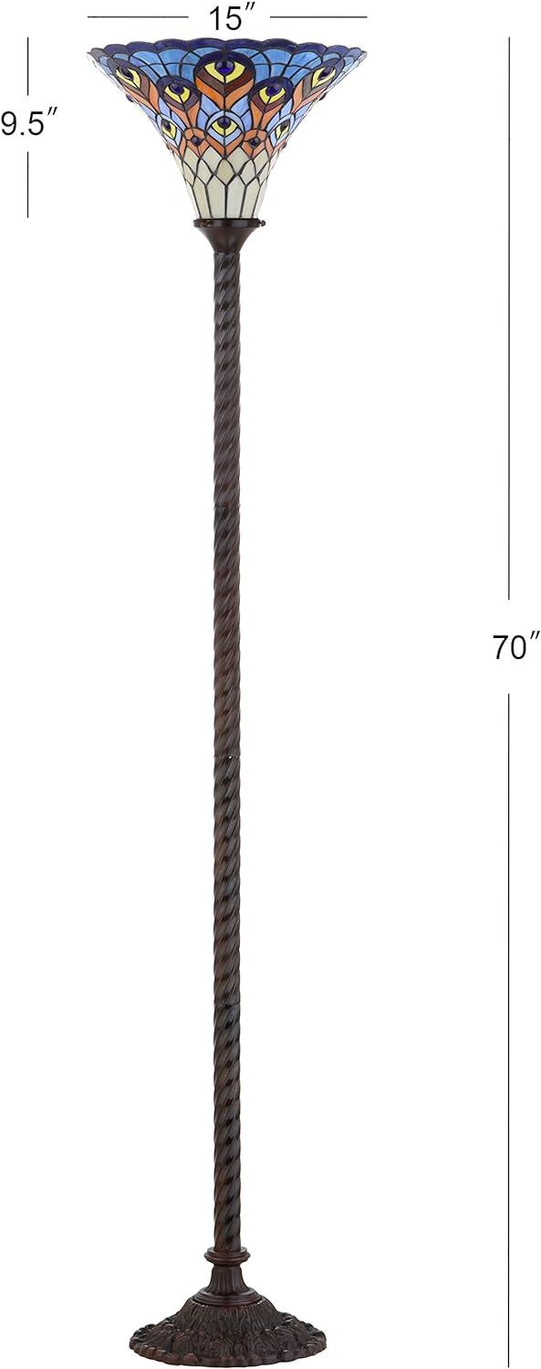 JONATHAN Y JYL8006A Peacock Tiffany-Style 70" Torchiere LED Floor Lamp, Traditional for living room, dinning room, bedroom, office Bulb Included, Bronze