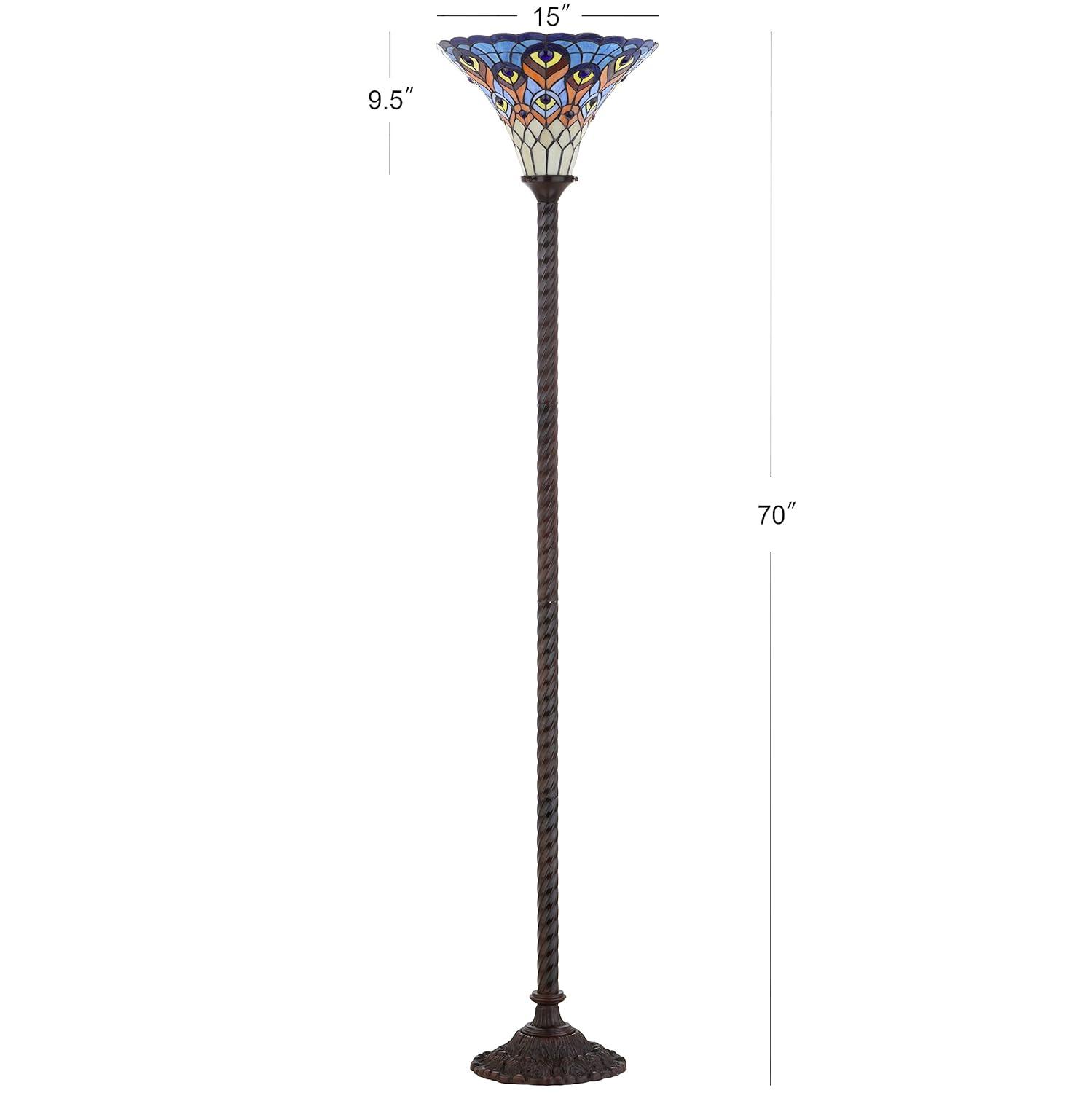 JONATHAN Y JYL8006A Peacock Tiffany-Style 70" Torchiere LED Floor Lamp, Traditional for living room, dinning room, bedroom, office Bulb Included, Bronze