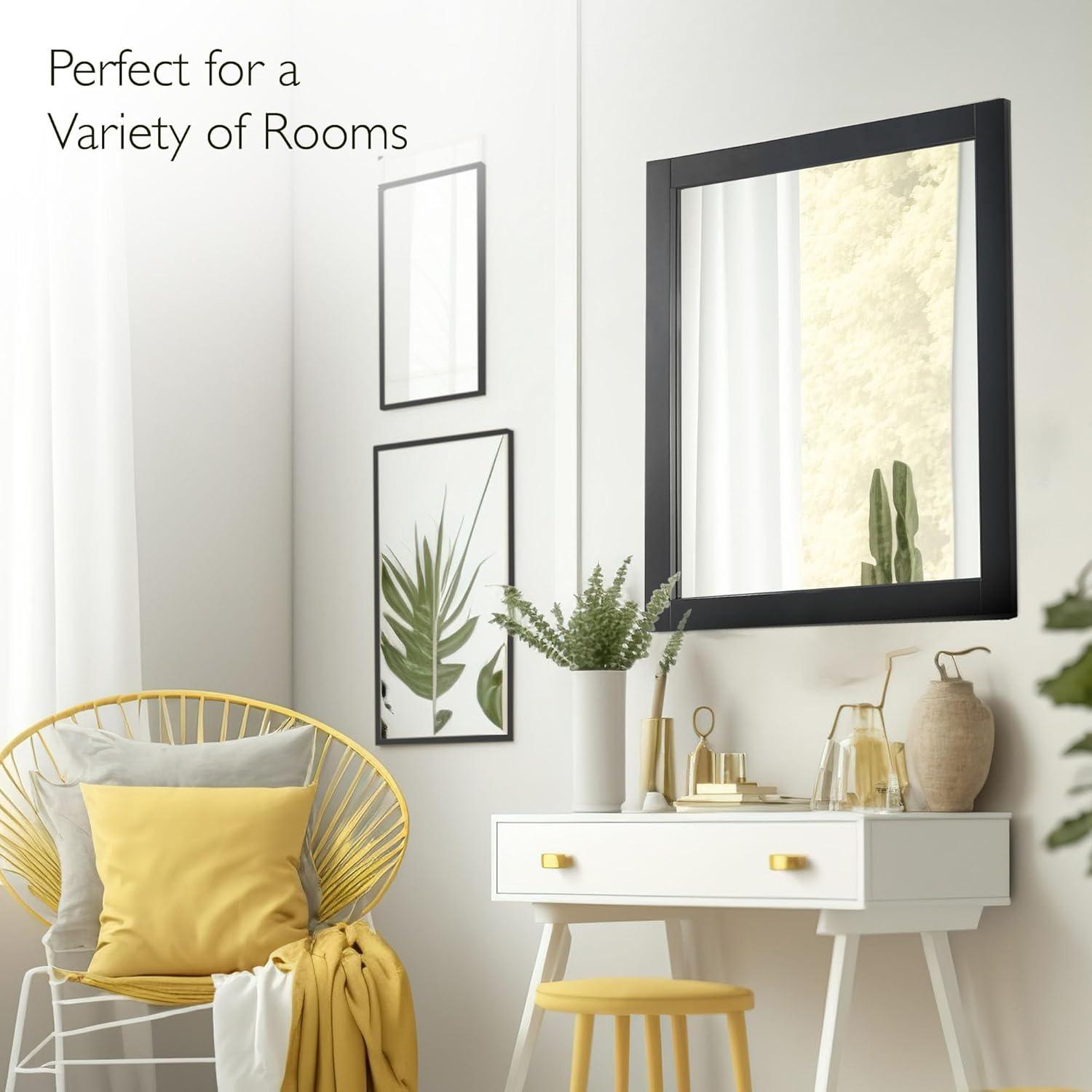 Shorewood Square Bathroom Mirror, 30" H x 30" L, Soft Matte Black, Solid Wood Framed, Decorative Vanity or Entryway Accent – Design House, 589655