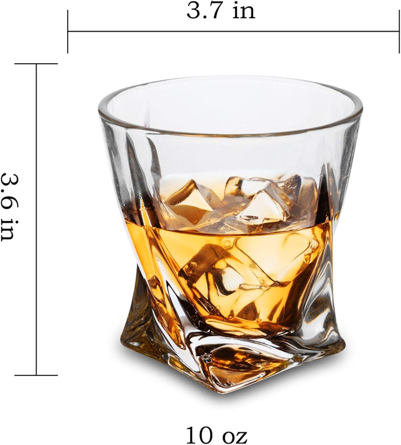 KANARS 10 oz Twisted Crystal Whiskey Glasses Set of 4