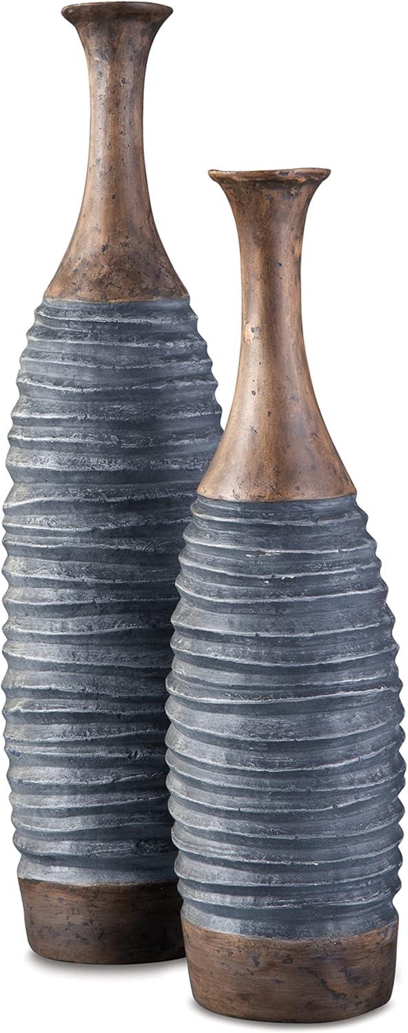 Contemporary Gray & Brown 32" Decorative Floor Vase Duo