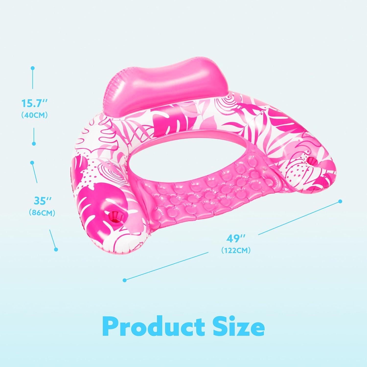 SLOOSH Inflatable Pool Floats Adult,2 Pack Pool Chairs with Cup Holders,Blow up Floats Chair,Hammock Noodle Mat Leaves Design for Relaxing Summer Water Fun Swimming Party Beach