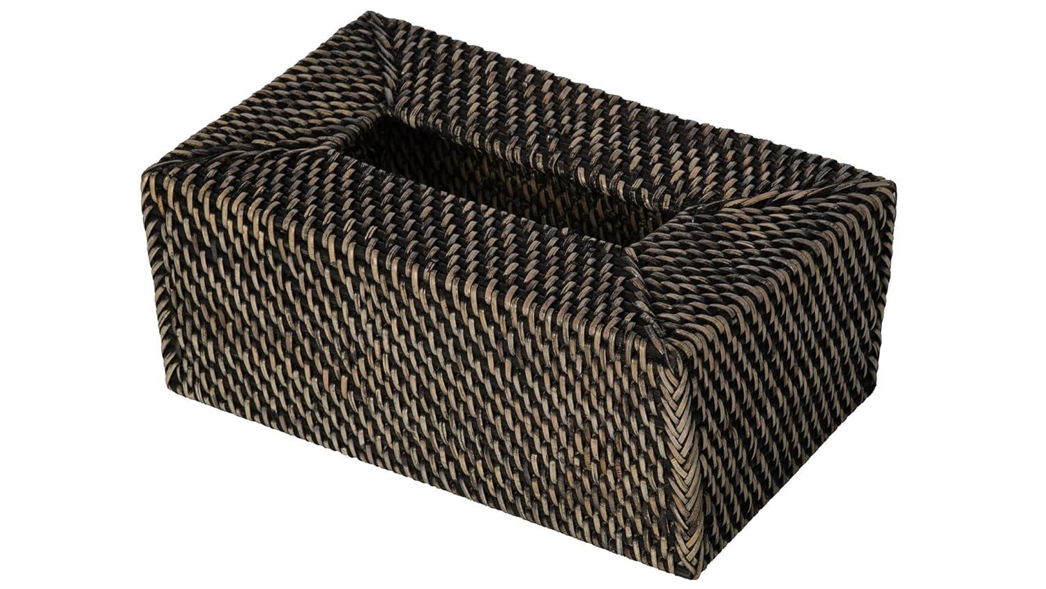 Kouboo Loma Rectangular Rattan Tissue Box Cover Holder, Wicker Decorative Tissue Holder for Living Room, Facial Napkin Holder, Black Antique