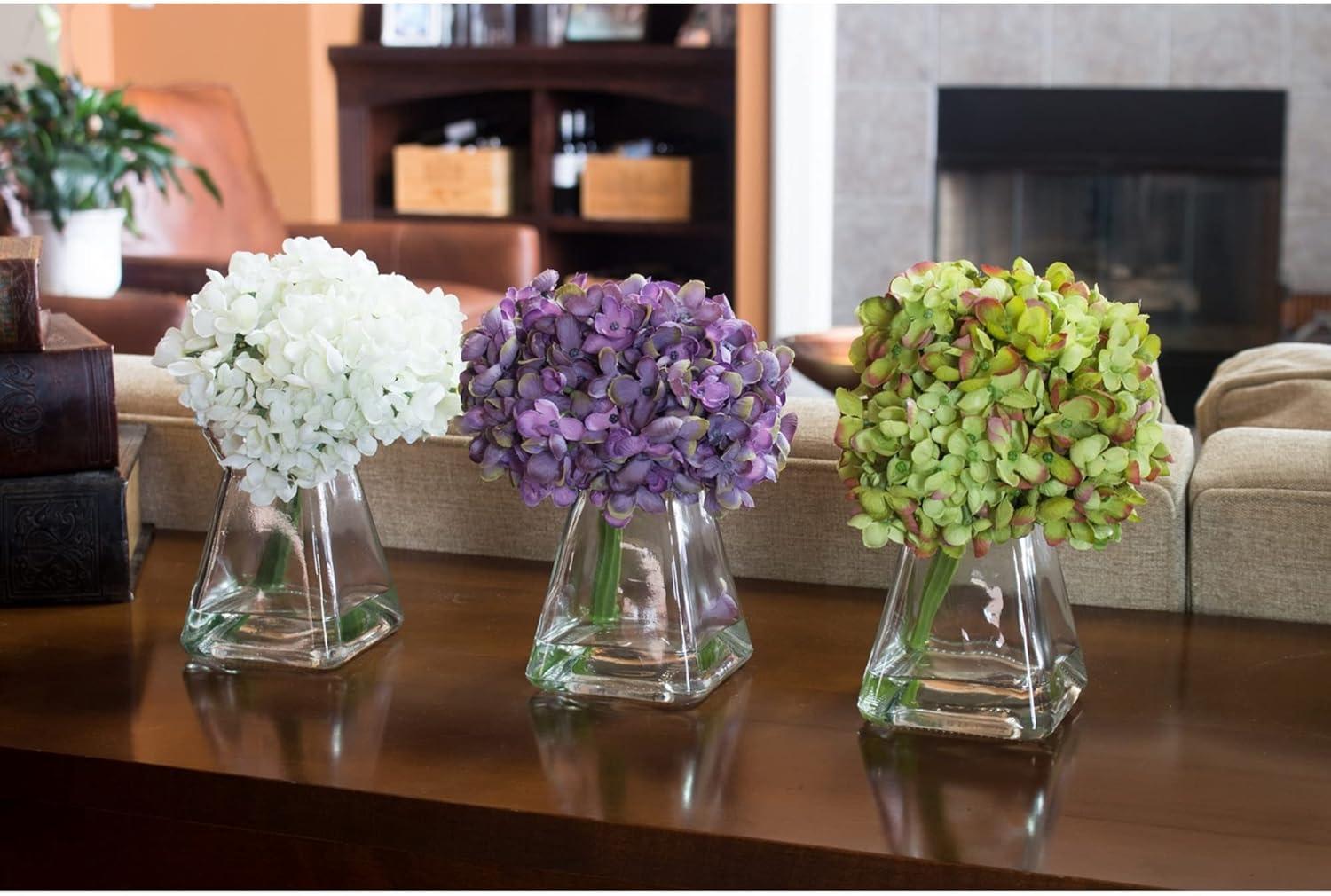 Set of 3 Multicolor Artificial Hydrangea Arrangements with Glass Vases