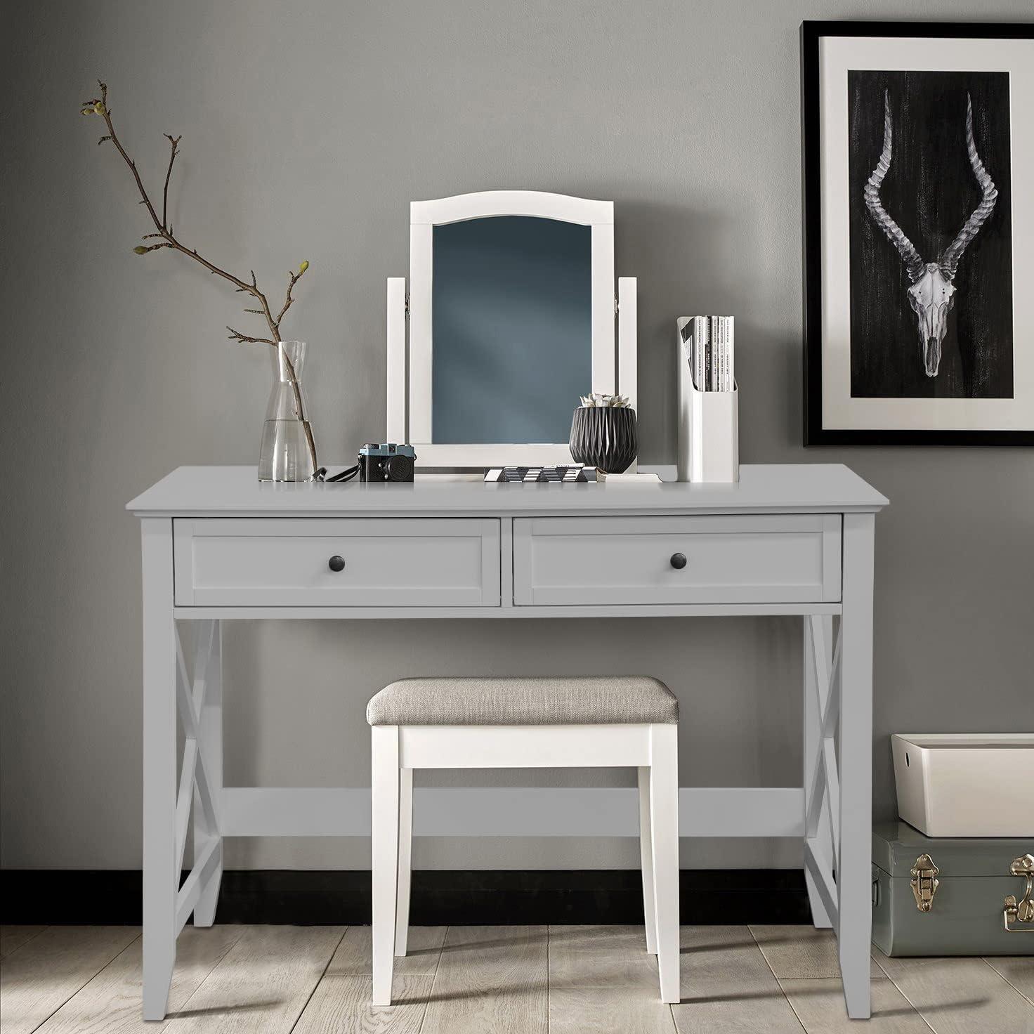 Gray Rectangular Modern Engineered Wood Computer Desk with Drawers