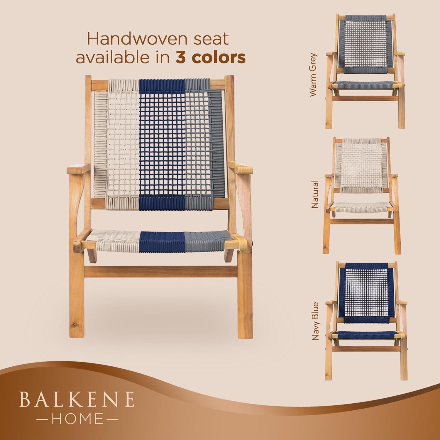 Balkene Home Patio Sense Vega Natural Stain Chair ,Acacia Wood Construction ,Woven Web Seat- Navy Blue Cording