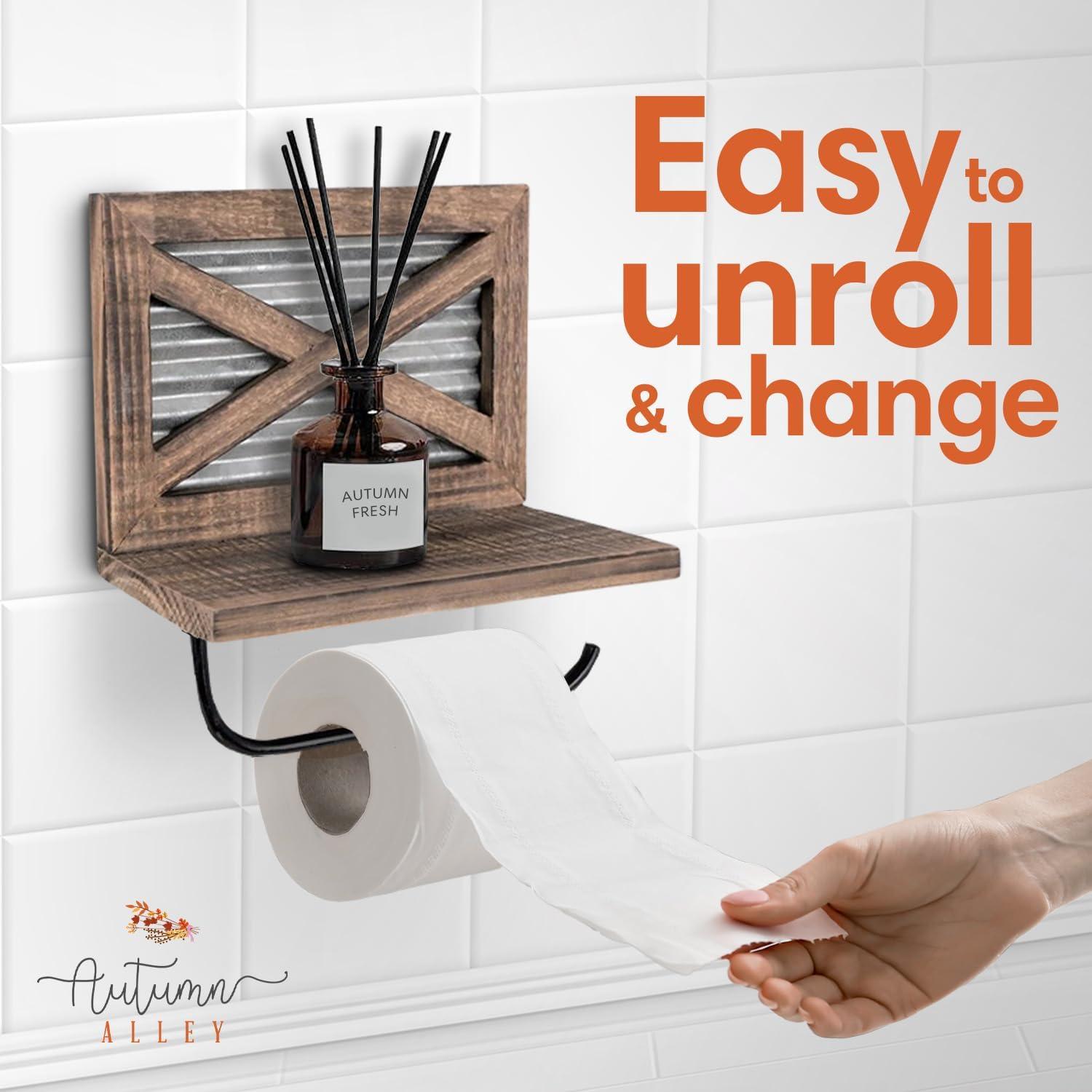 Autumn Alley Farmhouse Toilet Paper Holder with Wood Shelf, Wall Mount