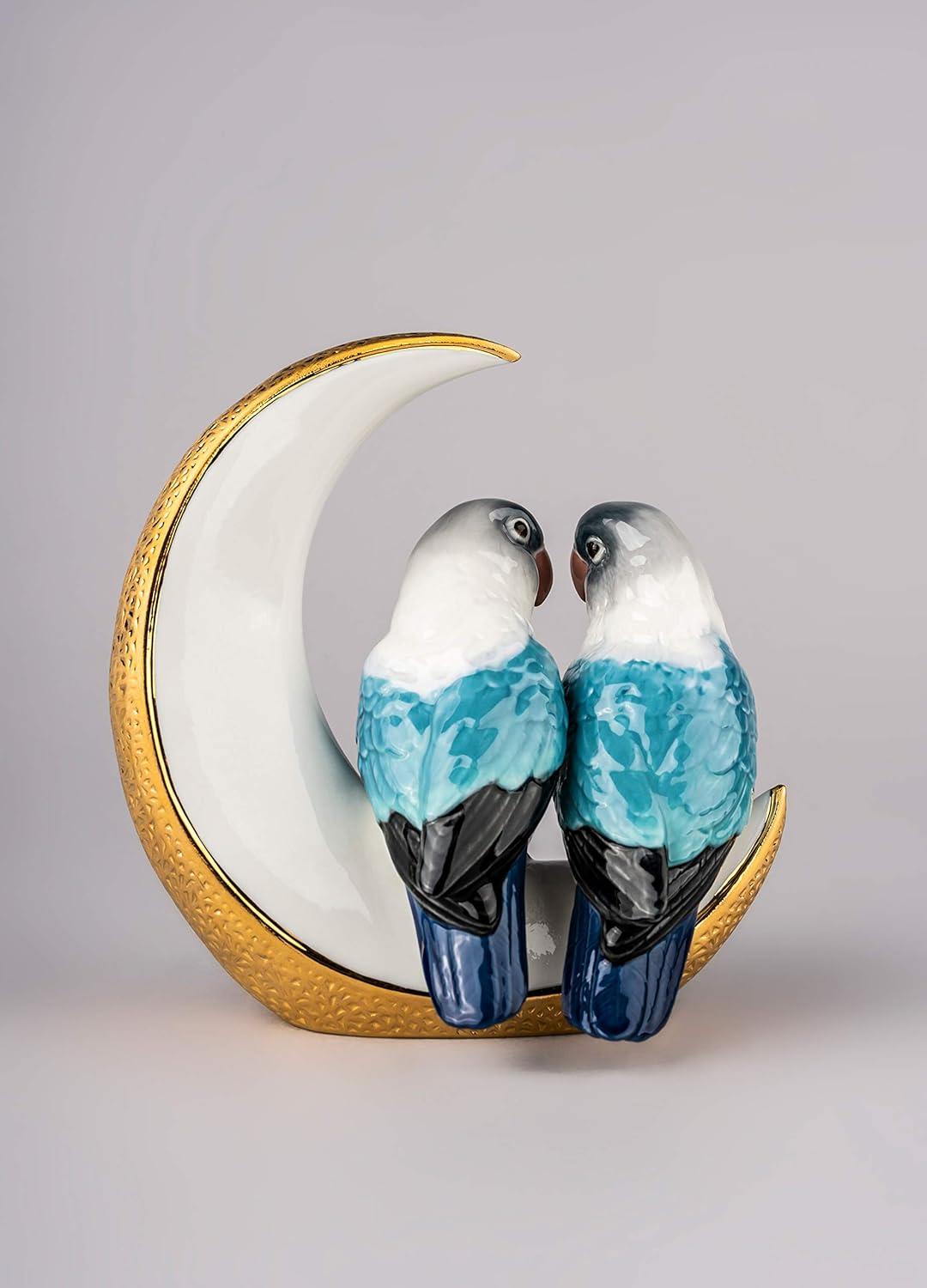 Golden Lustre Porcelain Parrots Novelty Figurine