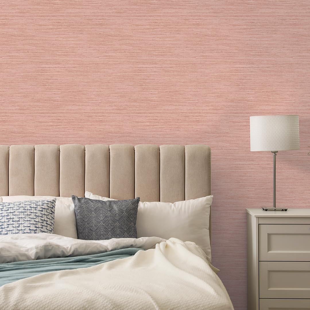 Tempaper & Co.® Fauz Horizontal Grasscloth Removable Peel and Stick Wallpaper, Textured Salmon, 28 sq. ft.: Vinyl, Prepasted