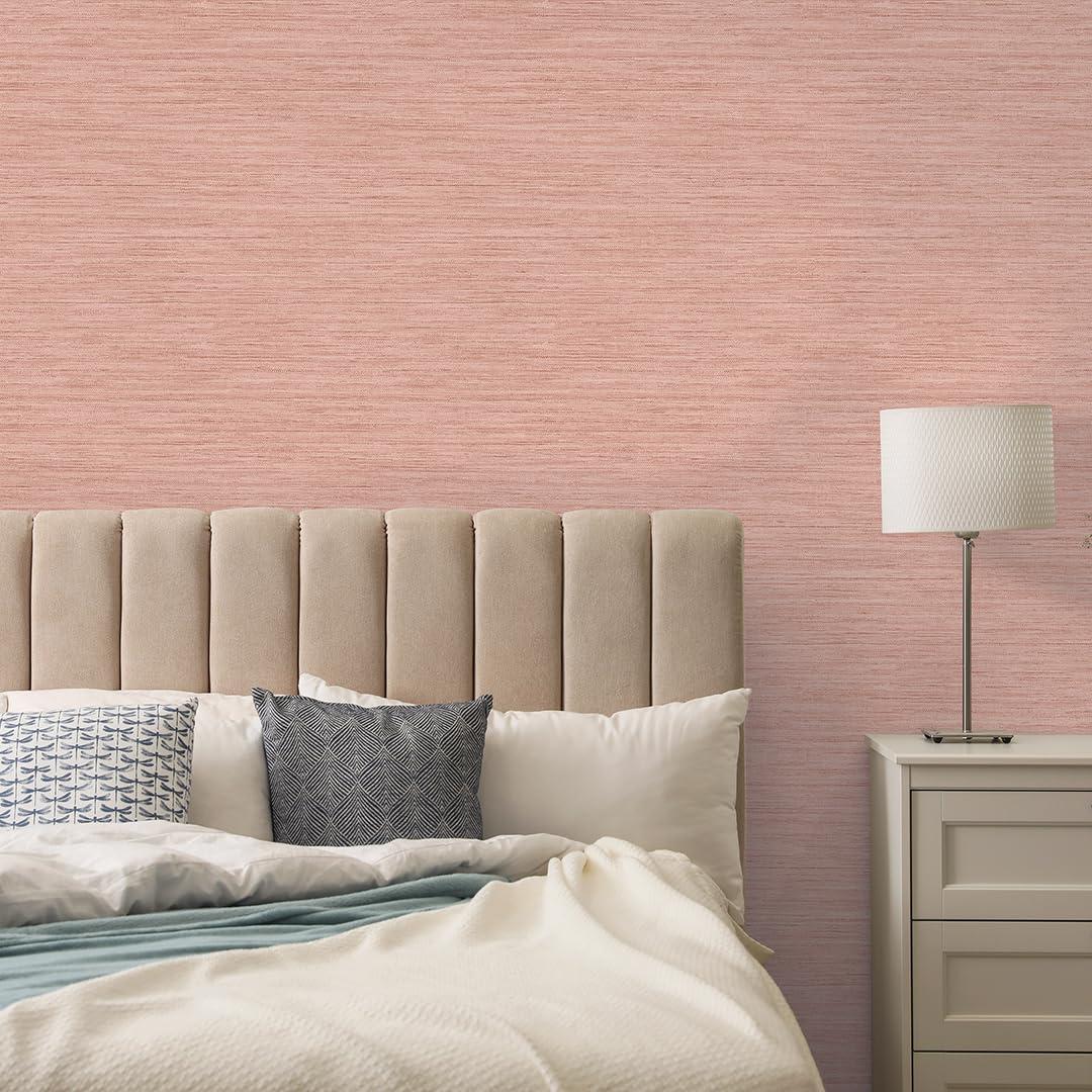 Tempaper & Co.® Fauz Horizontal Grasscloth Removable Peel and Stick Wallpaper, Textured Salmon, 28 sq. ft.: Vinyl, Prepasted