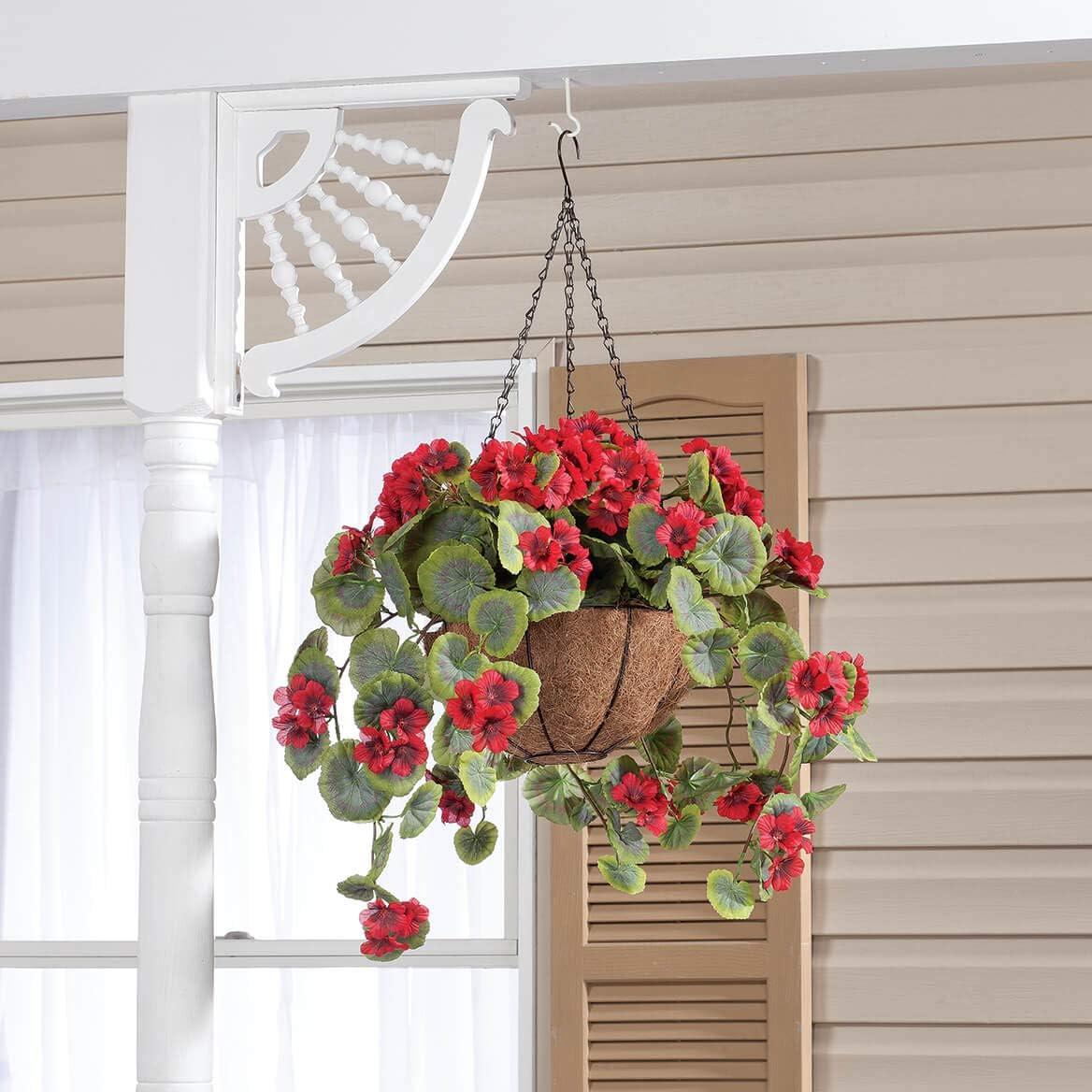 OakRidge Fully Assembled Artificial Geranium Hanging Basket, 10” Diameter and 18” Chain – Red Polyester/Plastic Flowers in Metal and Coco Fiber Liner Basket for Indoor/Outdoor Use, Set of 2