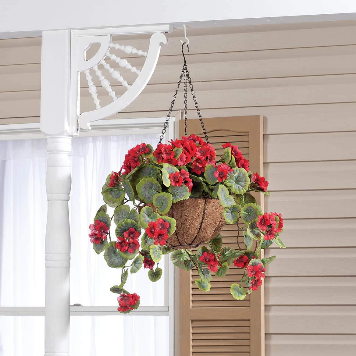 OakRidge Fully Assembled Artificial Geranium Hanging Basket, 10” Diameter and 18” Chain – Red Polyester/Plastic Flowers in Metal and Coco Fiber Liner Basket for Indoor/Outdoor Use, Set of 2