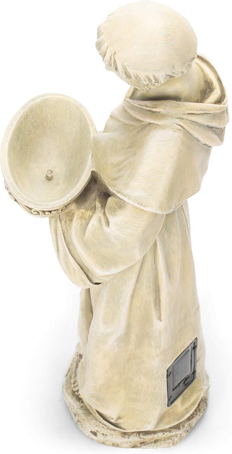 Solar St. Francis Resin Stone Birdbath Garden Statue