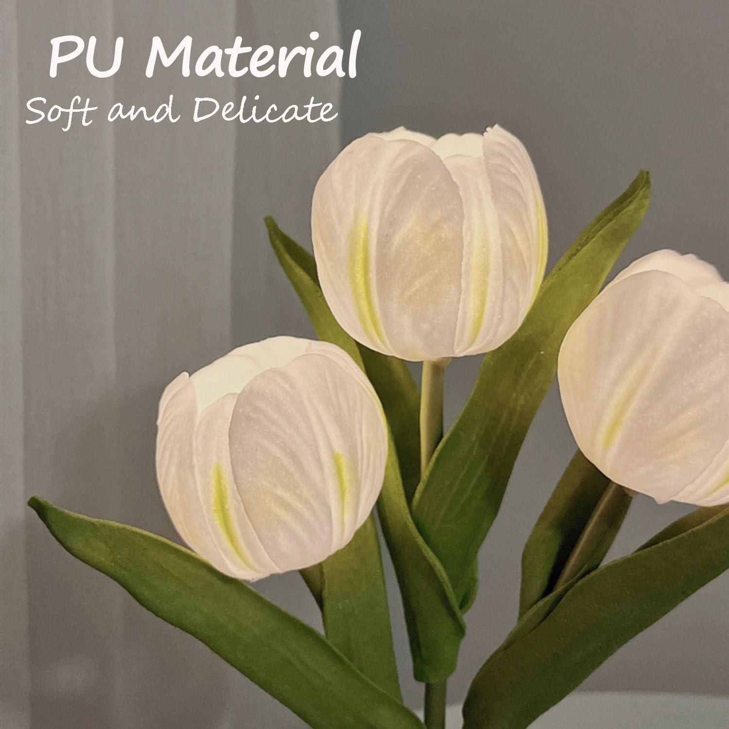 Flower Table Lamp Tulip Desk LED Night Light Heads Artificial Flower Lamp Small Desk Decor Lamp Desk Tablefor Bedroom Bedside Lamp Ambient Light Decor (White-USB)