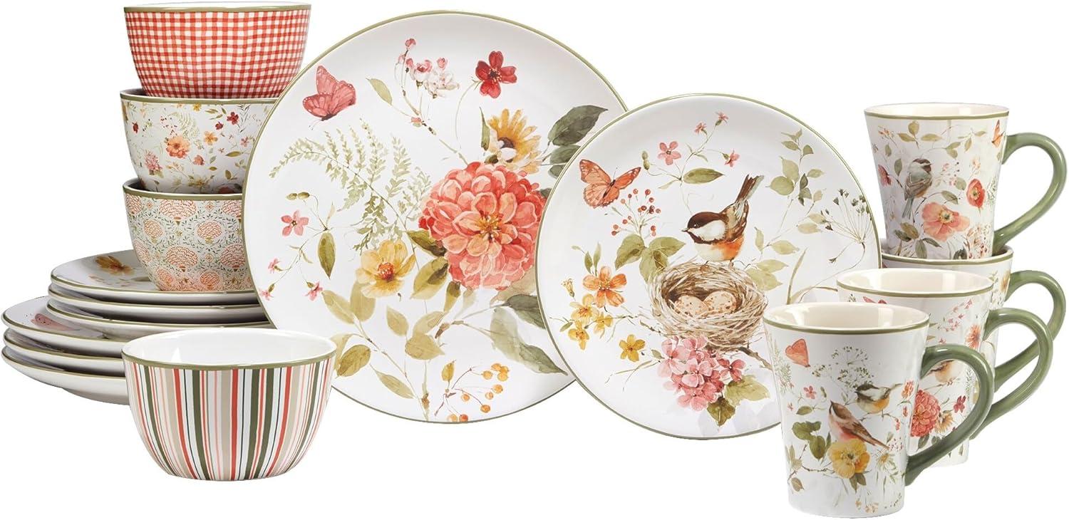 Nature's Song Ceramic Floral 16-Piece Dinnerware Set