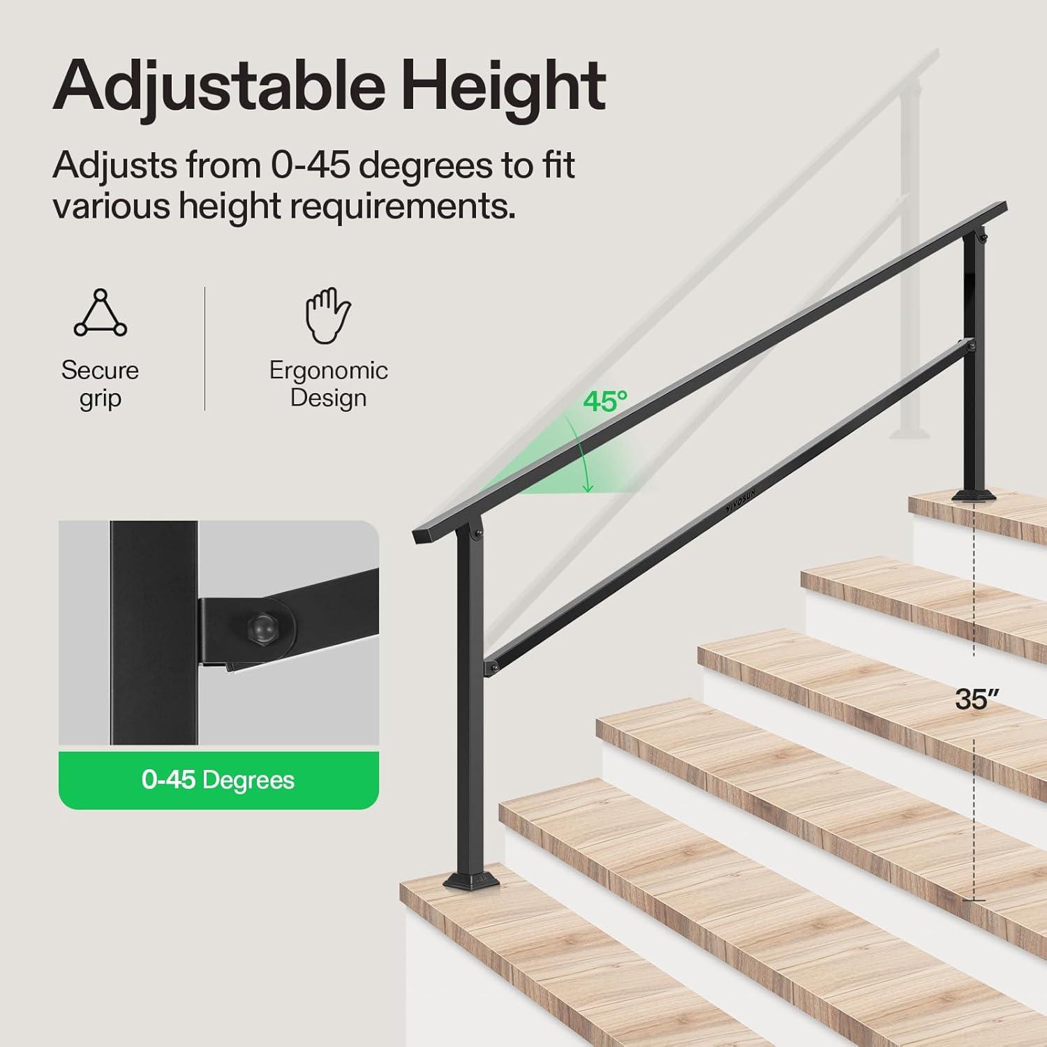 6-Step 36 in. H x 85 in. W Outdoor Black Wrought Mattle Iron Stair Railing Kit