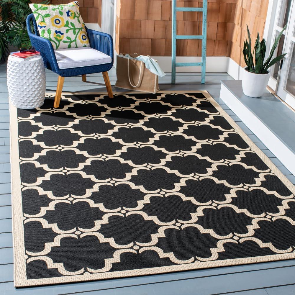 Courtyard CY6009 Power Loomed Indoor and Outdoor Area Rug - Black/Beige - 6'7"x9'6" - Safavieh