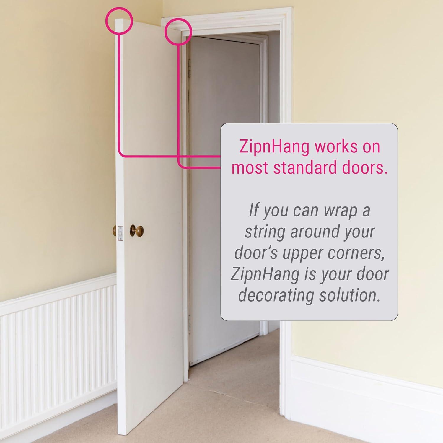 Wreath Hangers for Front Door (White - 1 Pack) - Damage Free Hanging - ZIPNHANG: Adjustable Door Hanger. Christmas Wreath & Decor Hanger for Front Door. Hooks for Hanging on Glass Doors, Screen Doors