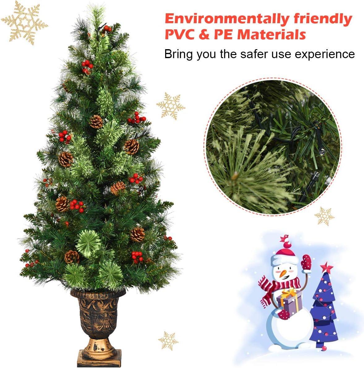 5-Foot Pre-Lit Green Christmas Tree with Pine Cones and Red Berries