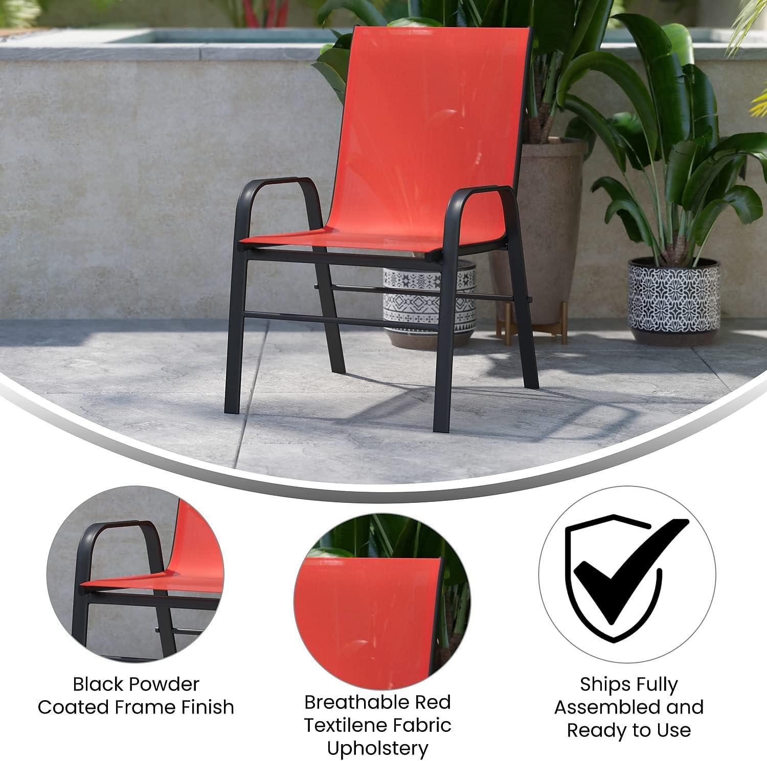 Flash Furniture Brazos Metal Patio Stack Chair in Red (Set of 4)