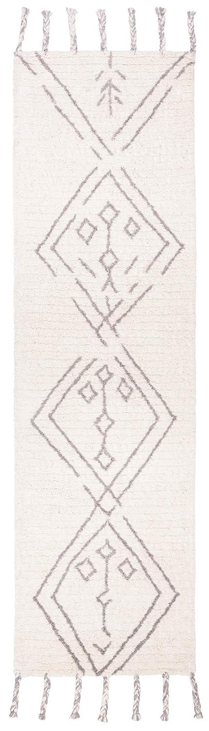 SAFAVIEH Casablanca Otis Abstract Moroccan Wool Shag Runner Rug, Ivory/Black, 2'3" x 8'