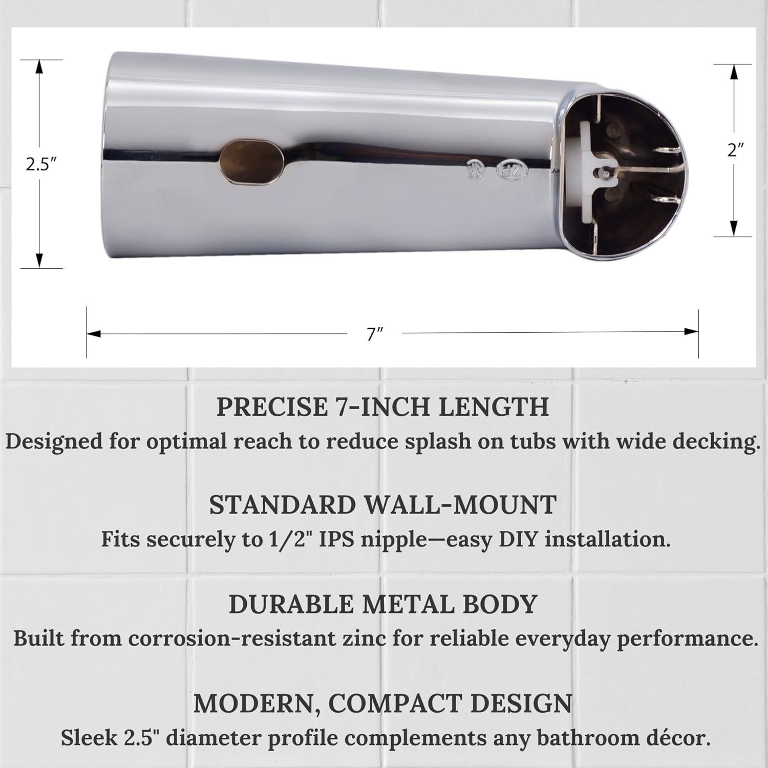 7" Reach Wall Mount Tub Spout with Diverter