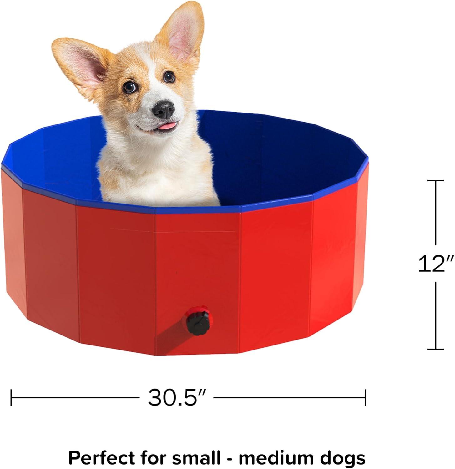 Portable Foldable Red and Blue PVC Dog Pool with Drain