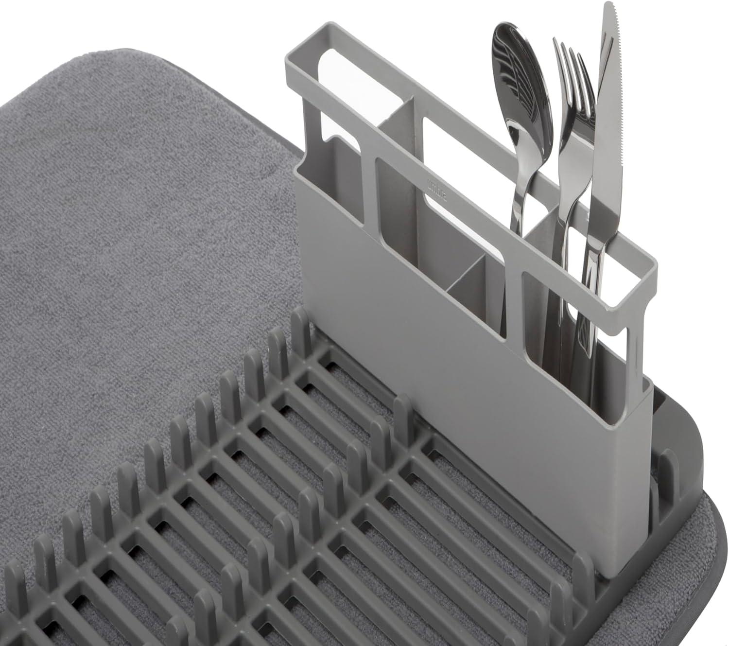 Compact Charcoal Polypropylene Dish Rack with Microfiber Mat