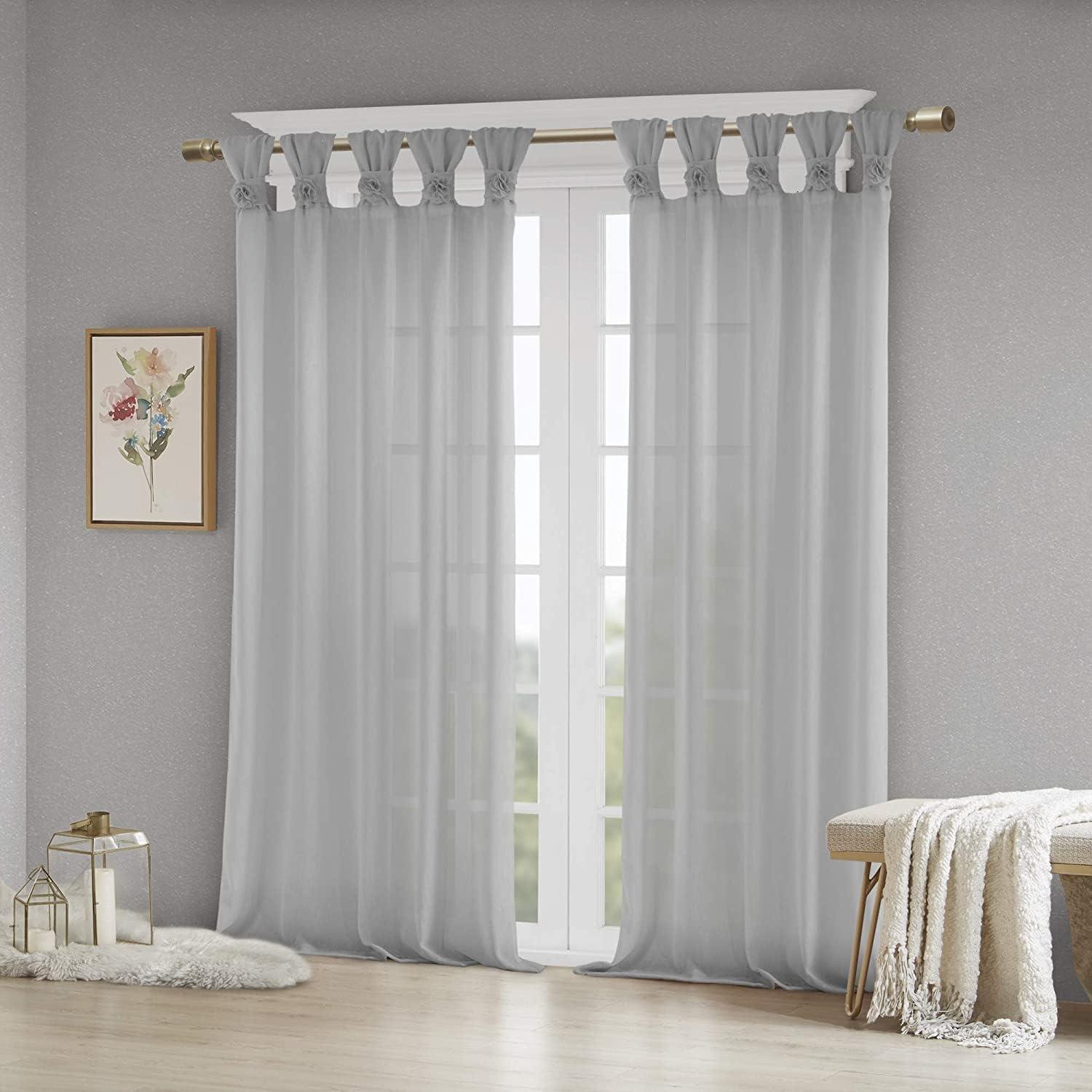 Gray Tab Top Sheer Faux Linen Window Panel